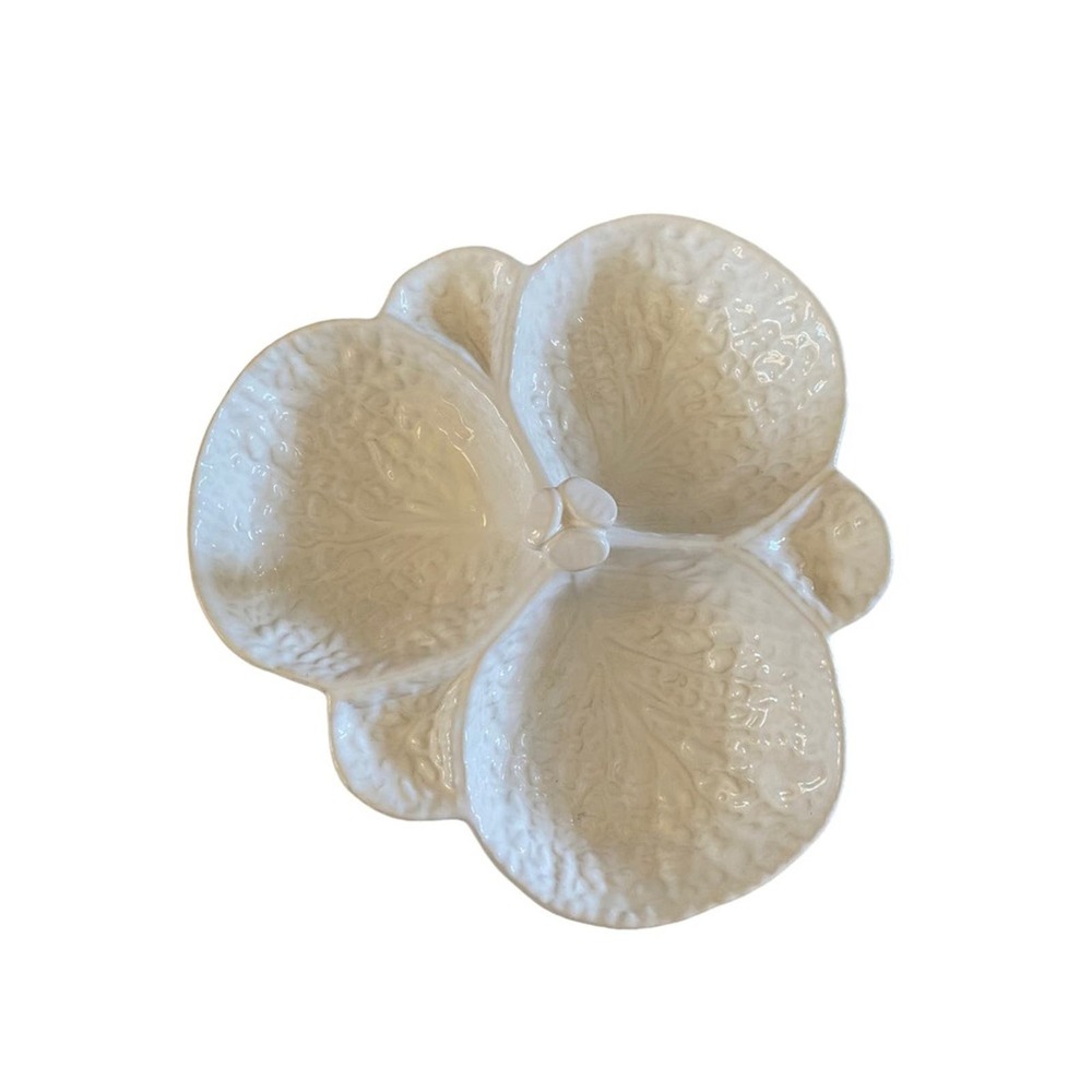 VTG Secla Cabbage White Leaf Divided Relish Tray- 3 Sections - 10 1/8"